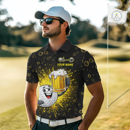 Mens Golf Beer Polo Shirt Funny Golf Ball With Beer Glass Custom Team Name Golf Team Jersey NYN4687
