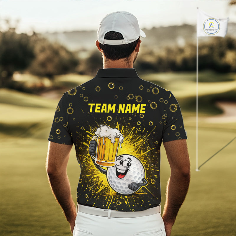 Mens Golf Beer Polo Shirt Funny Golf Ball With Beer Glass Custom Team Name Golf Team Jersey NYN4687