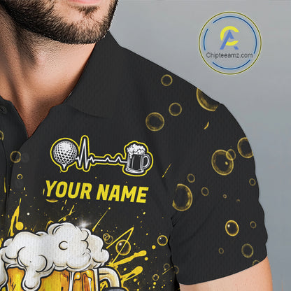 Mens Golf Beer Polo Shirt Funny Golf Ball With Beer Glass Custom Team Name Golf Team Jersey NYN4687