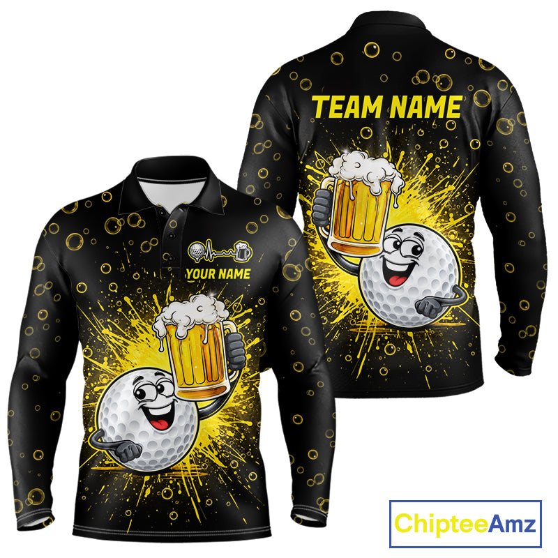 Mens Golf Beer Polo Shirt Funny Golf Ball With Beer Glass Custom Team Name Golf Team Jersey NYN4687