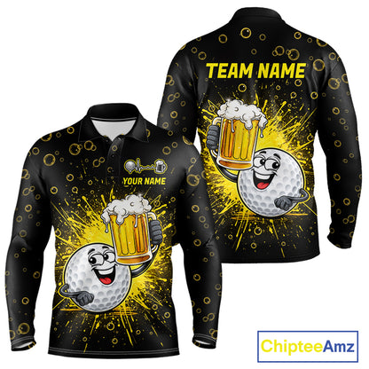 Mens Golf Beer Polo Shirt Funny Golf Ball With Beer Glass Custom Team Name Golf Team Jersey NYN4687