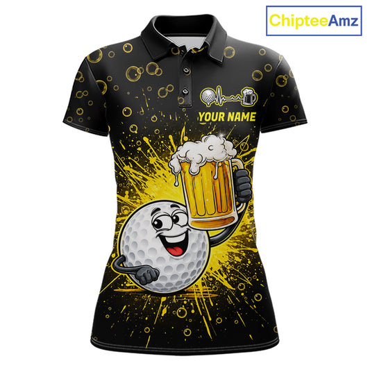 Women Golf Beer Polo Shirt Funny Golf Ball With Beer Glass Custom Team Name Golf Team Jersey NYN4687