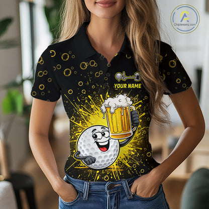 Women Golf Beer Polo Shirt Funny Golf Ball With Beer Glass Custom Team Name Golf Team Jersey NYN4687