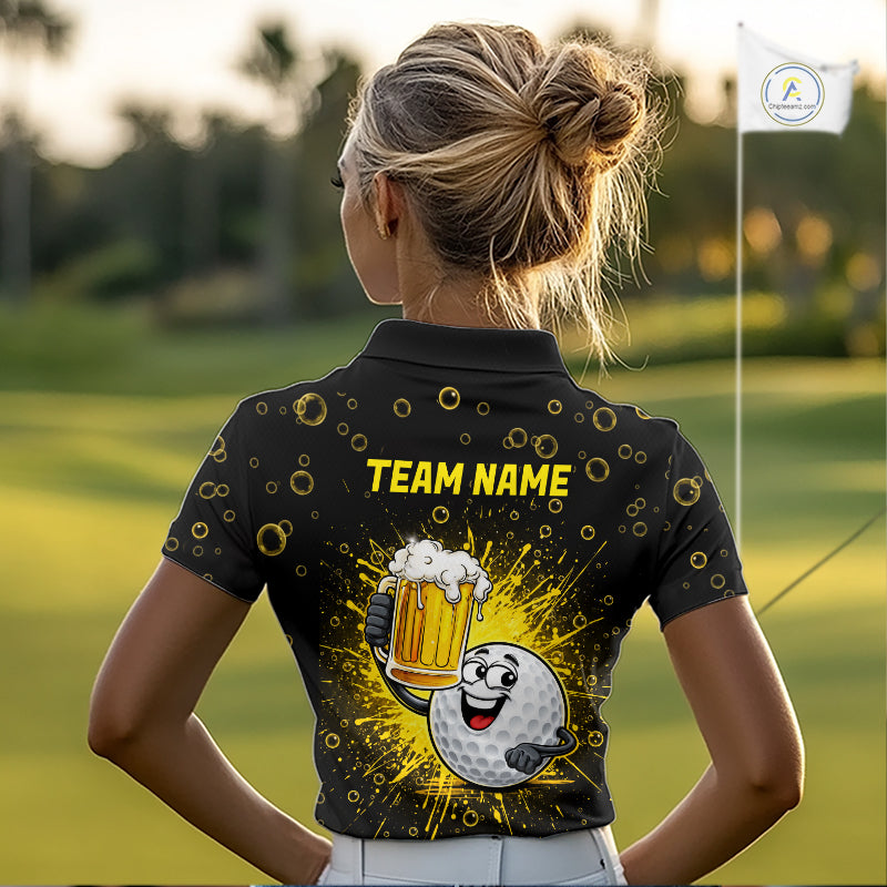 Women Golf Beer Polo Shirt Funny Golf Ball With Beer Glass Custom Team Name Golf Team Jersey NYN4687