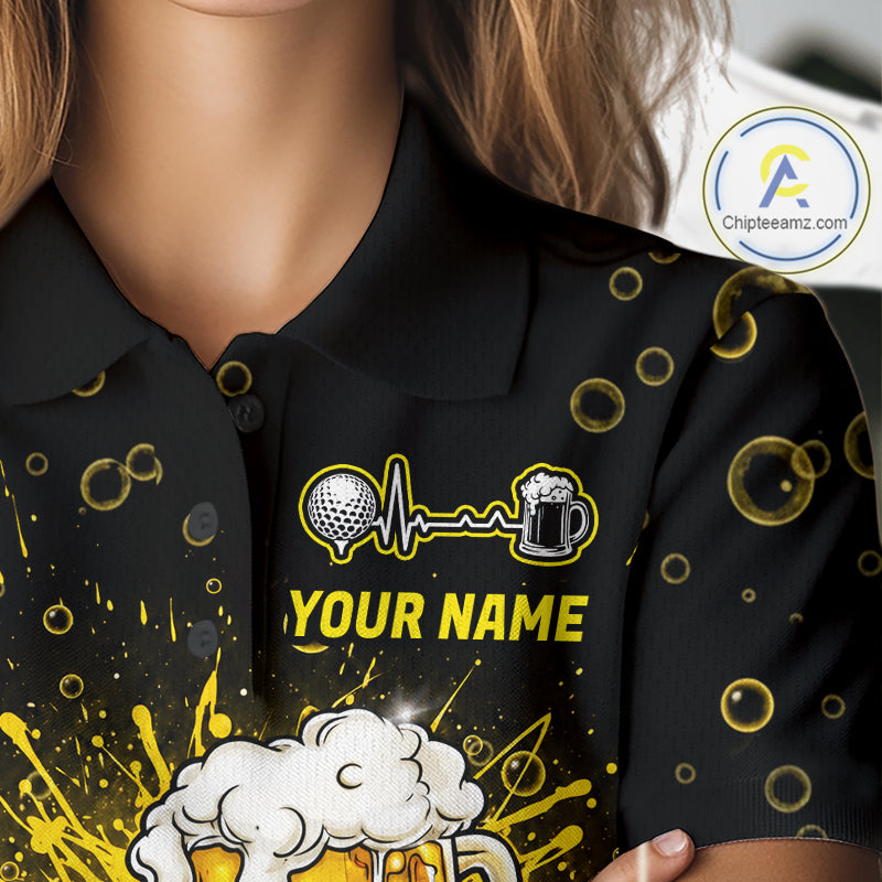 Women Golf Beer Polo Shirt Funny Golf Ball With Beer Glass Custom Team Name Golf Team Jersey NYN4687