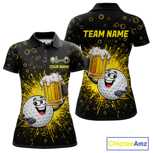 Women Golf Beer Polo Shirt Funny Golf Ball With Beer Glass Custom Team Name Golf Team Jersey NYN4687