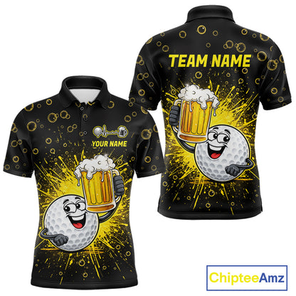 Mens Golf Beer Polo Shirt Funny Golf Ball With Beer Glass Custom Team Name Golf Team Jersey NYN4687