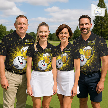 Mens Golf Beer Polo Shirt Funny Golf Ball With Beer Glass Custom Team Name Golf Team Jersey NYN4687
