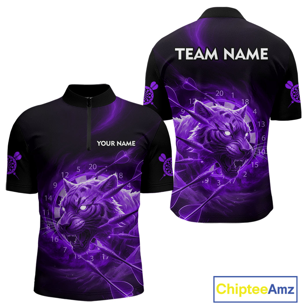 Custom Purple Fantasy Tiger Storm Dart Arrow Darts Quarter-Zip Shirt For Men Dart Team Jerseys NYN1821