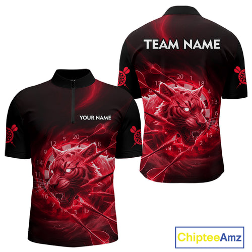 Custom Red Fantasy Tiger Storm Dart Arrow Darts Quarter-Zip Shirt For Men Dart Team Jerseys NYN1822