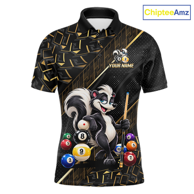 Custom Black Gold Skunk Pool Polo 1/4-Zip Shirt For Men Funny 8 Ball Billiard Team Apparel Gift NYN5088
