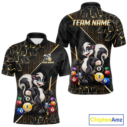 Custom Black Gold Skunk Pool Polo 1/4-Zip Shirt For Men Funny 8 Ball Billiard Team Apparel Gift NYN5088