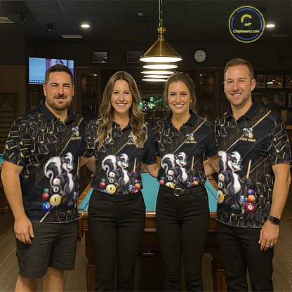 Custom Black Gold Skunk Pool Polo 1/4-Zip Shirt For Men Funny 8 Ball Billiard Team Apparel Gift NYN5088