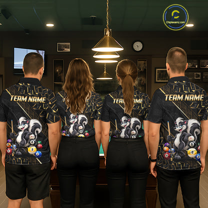 Custom Black Gold Skunk Pool Polo 1/4-Zip Shirt For Men Funny 8 Ball Billiard Team Apparel Gift NYN5088