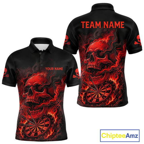 Fire Flame Skull Red Grunge Dartboard Custom Dart Polo Shirt For Men Dart League Jerseys NYN2092