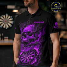 Load image into Gallery viewer, Fire Flame Skull Purple Grunge Dartboard Custom Dart Polo Shirt For Men Dart League Jerseys NYN2093
