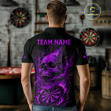 Load image into Gallery viewer, Fire Flame Skull Purple Grunge Dartboard Custom Dart Polo Shirt For Men Dart League Jerseys NYN2093