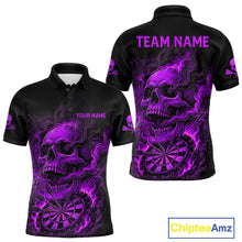 Load image into Gallery viewer, Fire Flame Skull Purple Grunge Dartboard Custom Dart Polo Shirt For Men Dart League Jerseys NYN2093