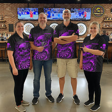 Load image into Gallery viewer, Fire Flame Skull Purple Grunge Dartboard Custom Dart Polo Shirt For Men Dart League Jerseys NYN2093
