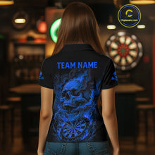 Load image into Gallery viewer, Fire Flame Skull Blue Grunge Dartboard Custom Dart Polo Shirt For Women Dart League Jerseys NYN2094