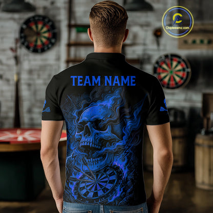 Fire Flame Skull Blue Grunge Dartboard Custom Dart Polo Shirt For Men Dart League Jerseys NYN2094