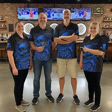 Load image into Gallery viewer, Fire Flame Skull Blue Grunge Dartboard Custom Dart Polo Shirt For Men Dart League Jerseys NYN2094