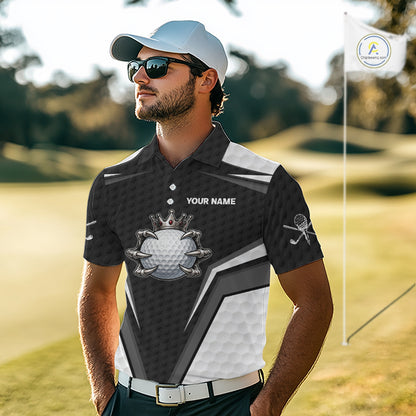 Custom Crown Claws Golf Ball Team Attire White And Black Golf Ball Pattern Polo Shirts For Men NYN3177