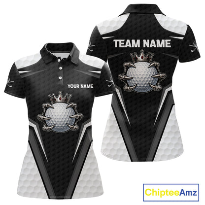Custom Crown Claws Golf Ball Team Attire White And Black Golf Ball Pattern Polo Shirts For Women NYN3177