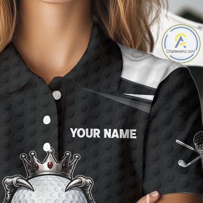 Custom Crown Claws Golf Ball Team Attire White And Black Golf Ball Pattern Polo Shirts For Women NYN3177