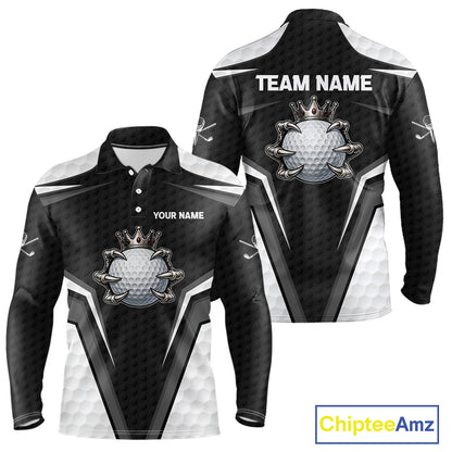 Custom Crown Claws Golf Ball Team Attire White And Black Golf Ball Pattern Polo Shirts For Men NYN3177