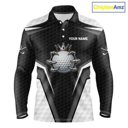 Custom Crown Claws Golf Ball Team Attire White And Black Golf Ball Pattern Polo Shirts For Men NYN3177