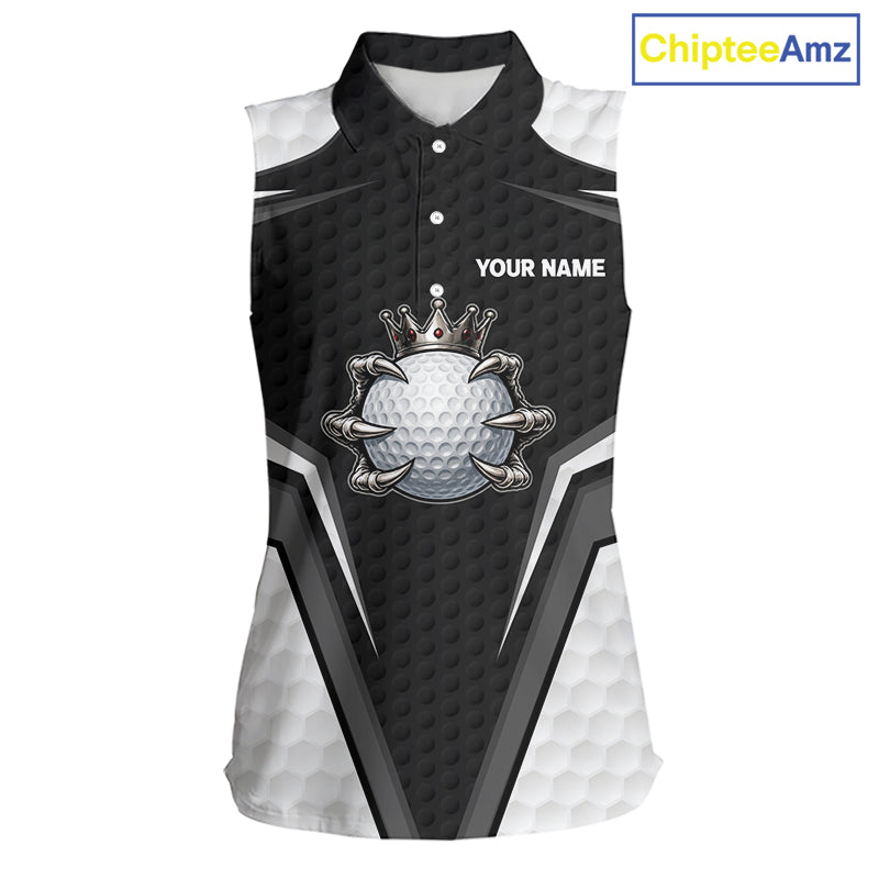 Custom Crown Claws Golf Ball Team Attire White And Black Golf Ball Sleeveless Polo Shirts For Women NYN3177