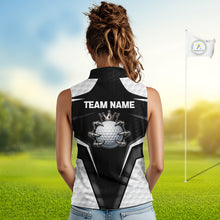 Load image into Gallery viewer, Custom Crown Claws Golf Ball Team Attire White And Black Golf Ball Sleeveless Polo Shirts For Women NYN3177