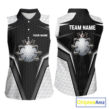 Load image into Gallery viewer, Custom Crown Claws Golf Ball Team Attire White And Black Golf Ball Sleeveless Polo Shirts For Women NYN3177