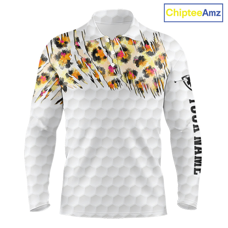 Yellow leopard pattern mens golf polo shirt custom golf team outfit