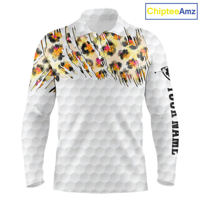 Yellow leopard pattern mens golf polo shirt custom golf team outfit