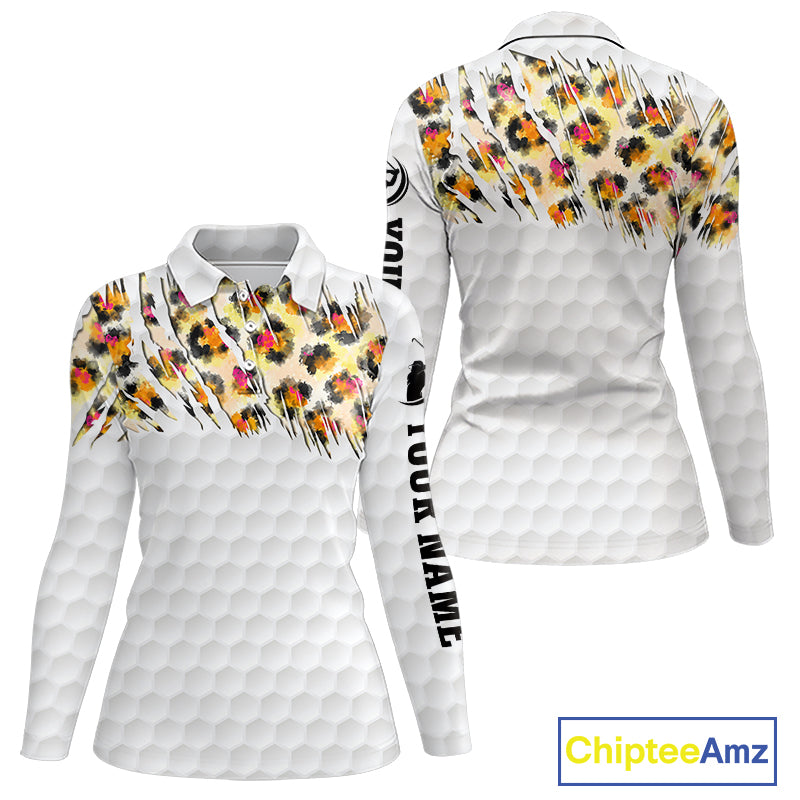 Yellow leopard pattern womens golf polo shirt custom golf team outfit