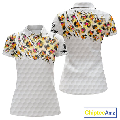 Yellow leopard pattern womens golf polo shirt custom golf team outfit
