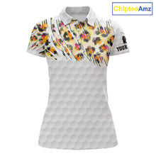 Load image into Gallery viewer, Yellow leopard pattern womens golf polo shirt custom golf team outfit