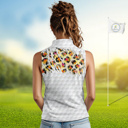 Yellow Leopard Pattern Womens Golf Sleeveless Polo Shirts Custom Unique Polo Shirts Golf Team Outfits NYN3388