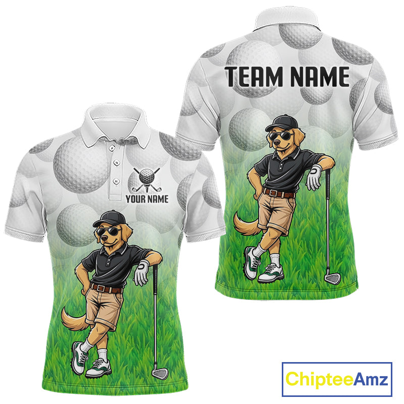 Funny golden retriever mens golf polo shirt golf outfit