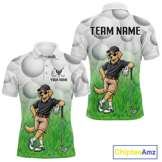 Funny golden retriever mens golf polo shirt golf outfit
