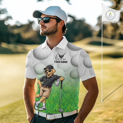 Funny Mens Golf Polo Shirt Custom Golden Retriever Golfer Grass Pattern Golf Team Outfits NYN3396