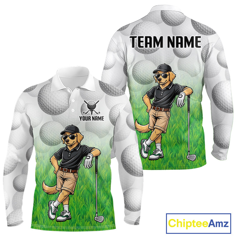 Funny golden retriever mens golf polo shirt golf outfit