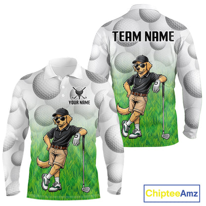 Funny golden retriever mens golf polo shirt golf outfit