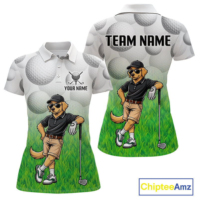 Funny golden retriever womens golf polo shirt golf outfit