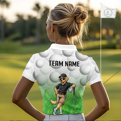 Funny Womens Golf Polo Shirt Custom Golden Retriever Golfer Grass Pattern Golf Team Outfits NYN3396