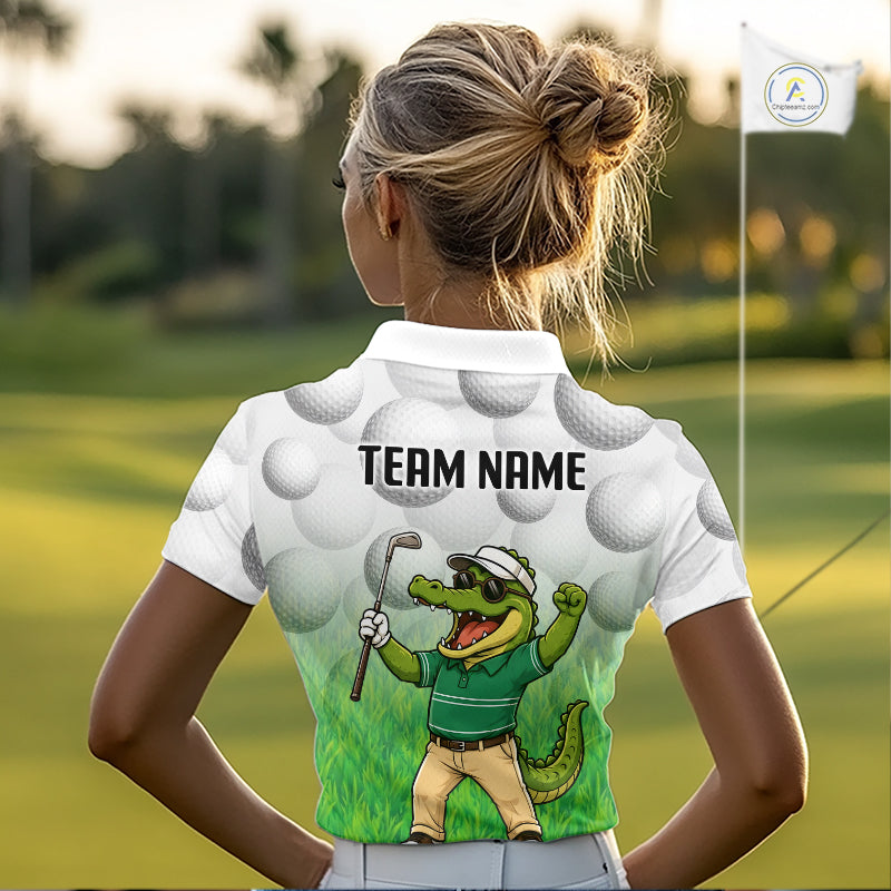 Funny Womens Golf Polo Shirt Custom Alligator Golfer Grass Pattern Golf Team Outfits NYN3397