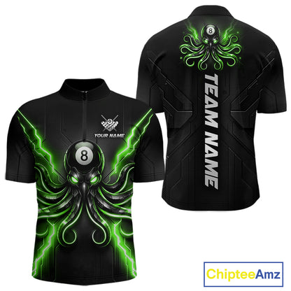 Thunder Green Octopus Men's Quarter-Zip Billiard Shirt, Personalized League Jersey