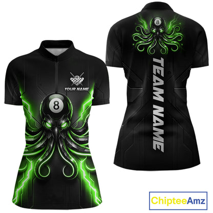 Thunder Green Octopus Women's Quarter-Zip Pool Shirt, Custom Tournament Jersey, Performance Athletic Apparel